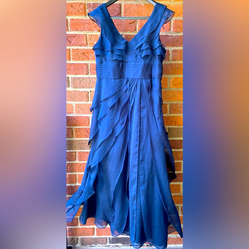 Adrianna Papell Iridescent Chiffon Petal Gown in Royal Blue Women’s Sz 12